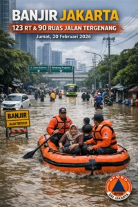 Read more about the article BPBD DKI: 123 RT dan 9 Ruas Jalan Tergenang Imbas Hujan Deras Guyur Jakarta Jumat 20 Februari 2026