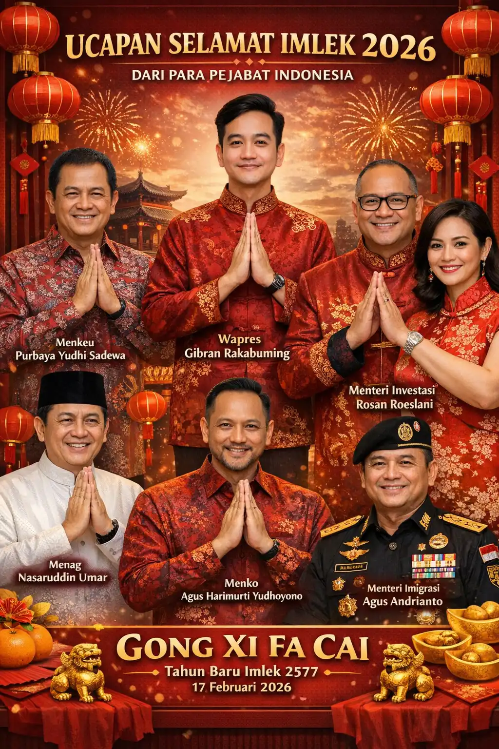 Read more about the article Deretan Ucapan Selamat Imlek 2026 dari Menkeu Purbaya hingga Menteri Investasi Rosan Roeslani